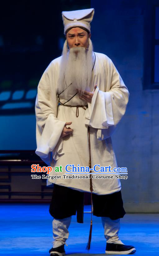 Chinese Ping Opera Elderly Male Biao Bao Gong San Kan Butterfly Dream Costumes and Headwear Pingju Opera Old Servant Apparels Clothing