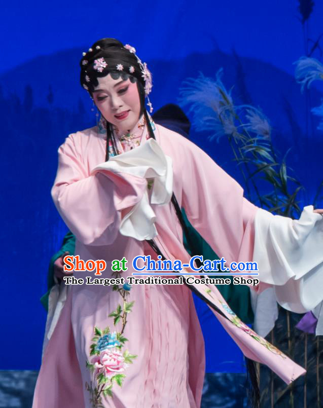 Chinese Ping Opera Hua Tan Pink Costumes Apparels and Headpieces Geng Niang Traditional Pingju Opera Young Female Dress Garment