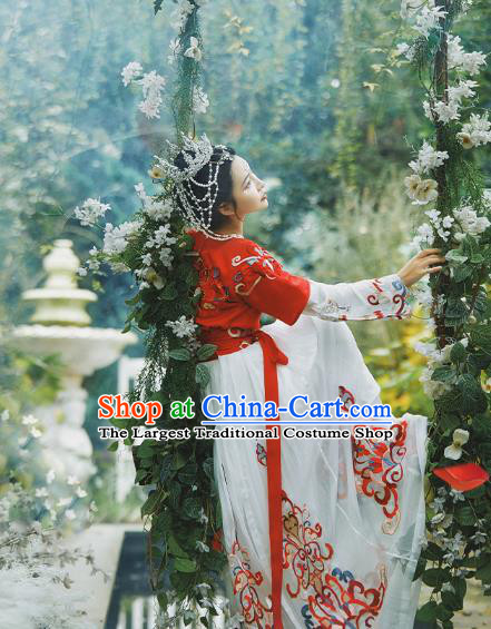 Chinese Traditional Tang Dynasty Court Maid Hanfu Dress Apparels Ancient Palace Lady Flying Apsaras Historical Costumes
