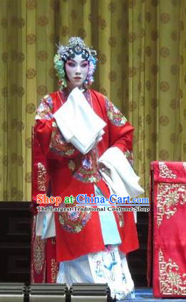 Chinese Ping Opera Hua Tan Red Costumes and Headpieces Jin Yunu Traditional Pingju Opera Young Female Dress Garment Apparels