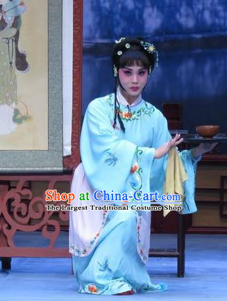 Chinese Ping Opera Maidservant Apparels Costumes and Headdress Xue Yu Bing Shuang Traditional Pingju Opera Servang Girl Ai Yu Dress Garment