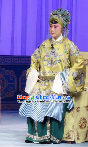 Chinese Ping Opera Dowager Countess Embroidered Robe Costumes Apparels and Headdress Qian Kun Belt Shuang Traditional Pingju Opera Pantaloon Dress Garment