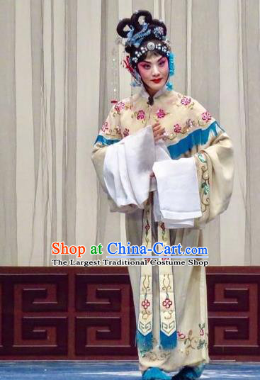 Chinese Ping Opera Diva Ke Baozhu Costumes Yu He Qiao Apparels and Headpieces Traditional Pingju Opera Dress Patrician Lady Garment