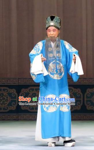 The Wrong Red Silk Chinese Ping Opera Laosheng Elderly Gentleman Costumes and Headwear Pingju Opera Landlord Apparels Clothing