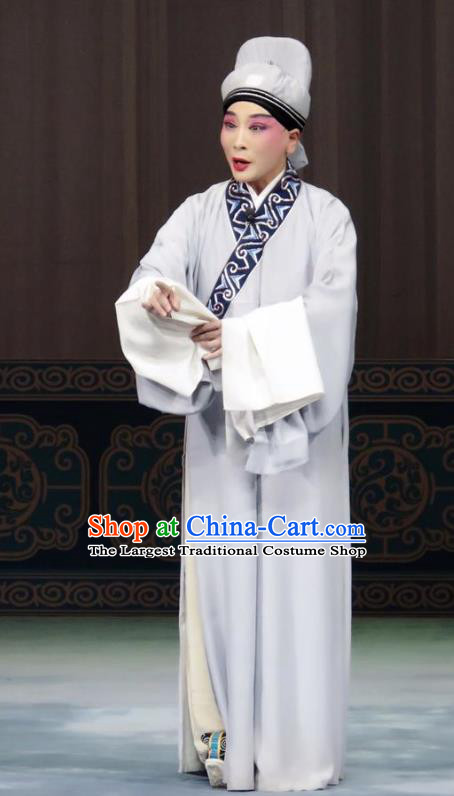 The Wrong Red Silk Chinese Ping Opera Young Man Costumes Pingju Opera Scholar Zhang Qiuren Apparels Clothing and Headwear