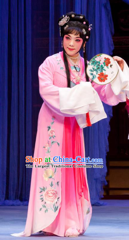 Chinese Ping Opera Hua Tan Pink Apparels Costumes and Headpieces Nao Yan Fu Traditional Pingju Opera Actress Yan Lanzhen Dress Garment