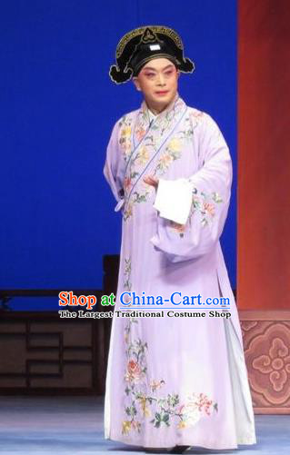 Yuan Yang Pu Chinese Ping Opera Xiaosheng Young Male Costumes and Headwear Pingju Opera Apparels Scholar Pei Zheng Clothing