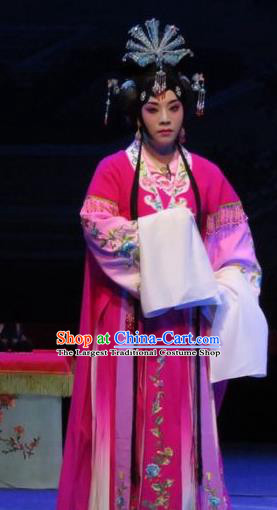 Chinese Ping Opera Actress Apparels Costumes and Headpieces The Five Female Worshipers Traditional Pingju Opera Diva Shuang Tao Rosy Dress Garment