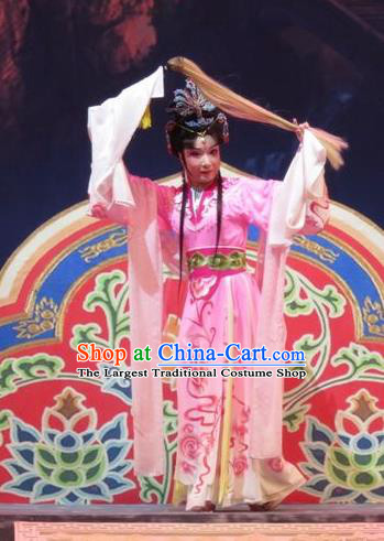 Chinese Ping Opera Hua Tan Apparels Costumes and Headpieces Legend of Love Traditional Pingju Opera Diva Zhi Nv Pink Dress Goddess Garment
