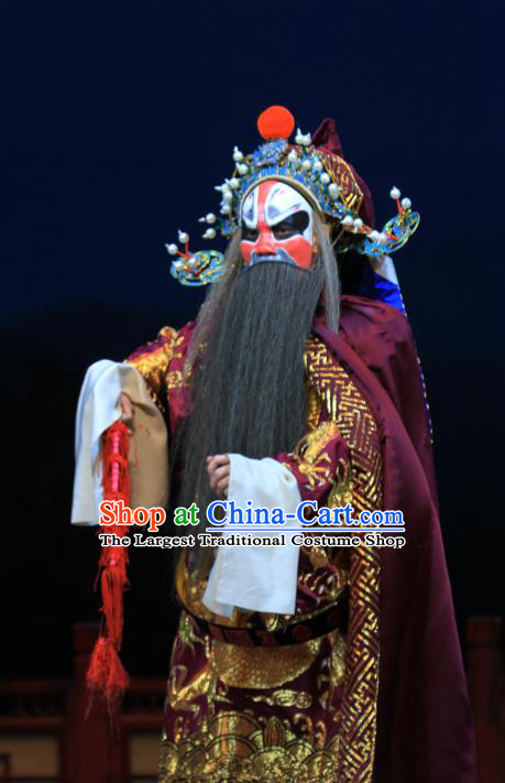 Linjiang Post Chinese Ping Opera Elderly Man Costumes and Headwear Pingju Opera Laosheng Apparels Clothing Official Zhang Tianjue Embroidered Robe