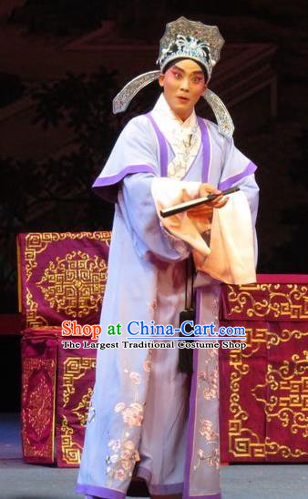 The Five Female Worshipers Chinese Ping Opera Xiaosheng Costumes and Headwear Pingju Opera Apparels Young Male Scholar Embroidered Clothing