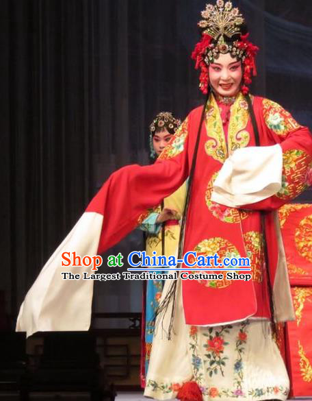 Chinese Ping Opera Remember Back to the Cup Bride Apparels Costumes and Headpieces Traditional Pingju Opera Diva Wang Yuying Red Dress Garment