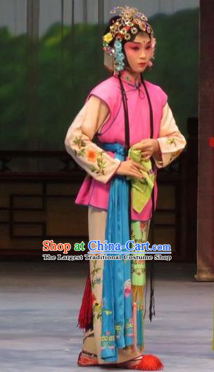 Chinese Ping Opera Servant Girl Apparels Costumes and Headdress Li Xianglian Selling Paintings Traditional Pingju Opera Maidservant Dress Garment