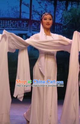 Chinese Ping Opera Young Lady Costumes Apparels and Headpieces Baoyu and Daiyu Traditional Pingju Opera White Dress Garment