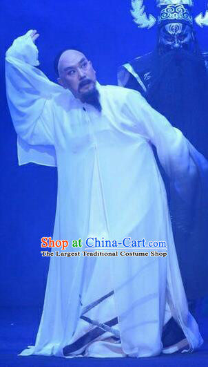 Ji Yin Chuan Qi Chinese Ping Opera Qing Dynasty Elderly Male Costumes and Headwear Pingju Opera Magistrate White Apparels Clothing