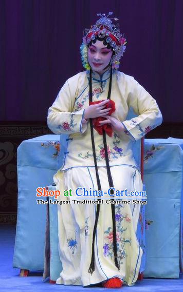 Chinese Ping Opera Diva Du Shiniang Costumes Apparels and Headpieces The Beautiful Courtesan Traditional Pingju Opera Hua Tan Dress Garment