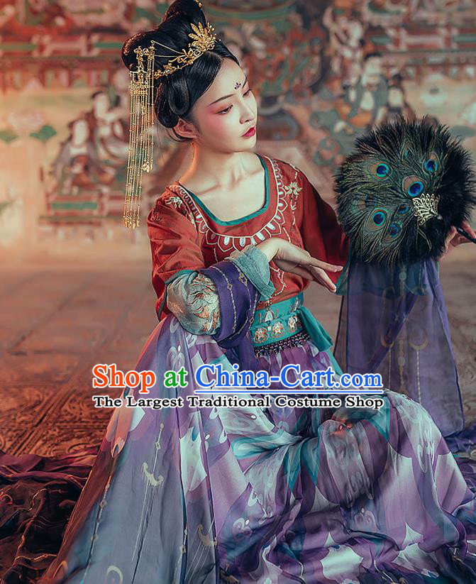 Chinese Traditional Tang Dynasty Hanfu Dress Ancient Royal Princess Embroidered Apparels Historical Costumes