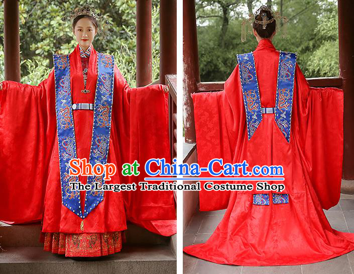 Chinese Traditional Empress Apparels Bride Red Hanfu Dress Ancient Queen Ming Dynasty Wedding Historical Costumes Complete Set