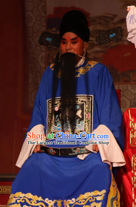 Chinese Yue Opera Costumes Official Embroidered Robe and Hat Shaoxing Opera Lao Sheng Apparels A Tragic Marriage Elderly Male Garment