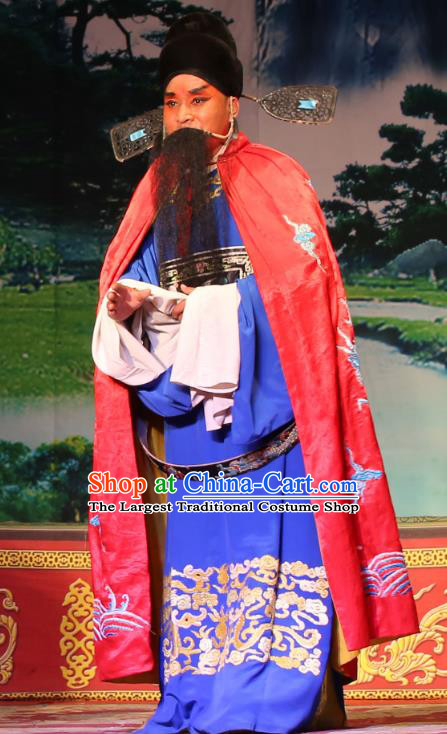 Chinese Yue Opera Costumes Official Embroidered Robe and Hat Shaoxing Opera Lao Sheng Apparels A Tragic Marriage Elderly Male Garment