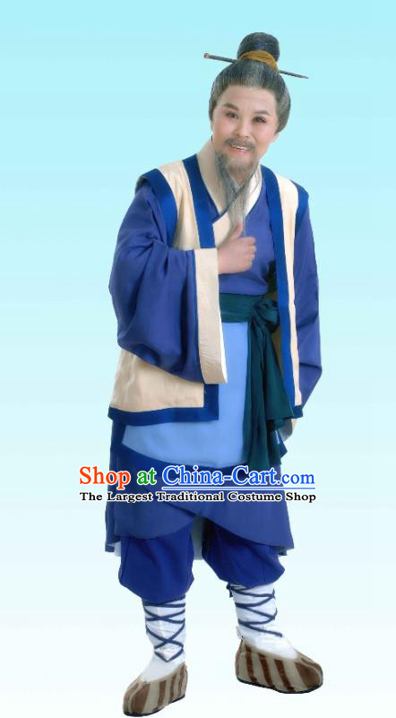 Chinese Yue Opera Elderly Man Costumes and Hair Accessories Shaoxing Opera The Legend of Pearl Zhen Zhu Chuan Qi Apparels Old Farmer Garment