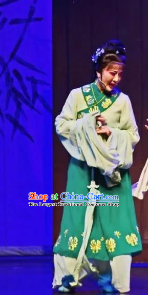 Chinese Shaoxing Opera Widow Wang Chunlan Dress Garment Yan Zhi Yue Opera Costumes Civilian Madam Apparels and Hair Accessories