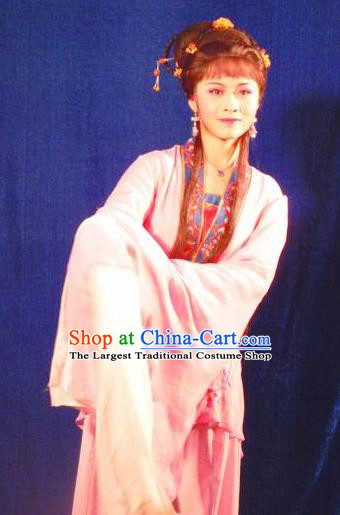 Chinese Shaoxing Opera Xiao Dan Apparels Flirting Scholar Hua Tan Costumes Yue Opera Garment Maidservant Qiu Xiang Dress and Hair Accessories