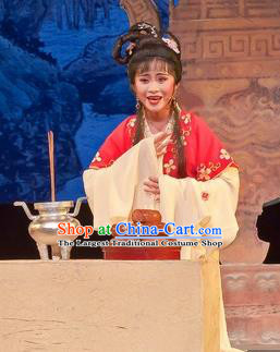 Chinese Shaoxing Opera Young Female Role Apparels Flirting Scholar Xiao Dan Costumes Yue Opera Qiu Xiang Dress Maidservant Garment and Hair Jewelry
