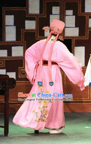 Chinese Yue Opera Calligrapher Costumes Flirting Garment Shaoxing Opera Young Male Role Apparels Scholar Wen Zhengming Pink Robe and Hat