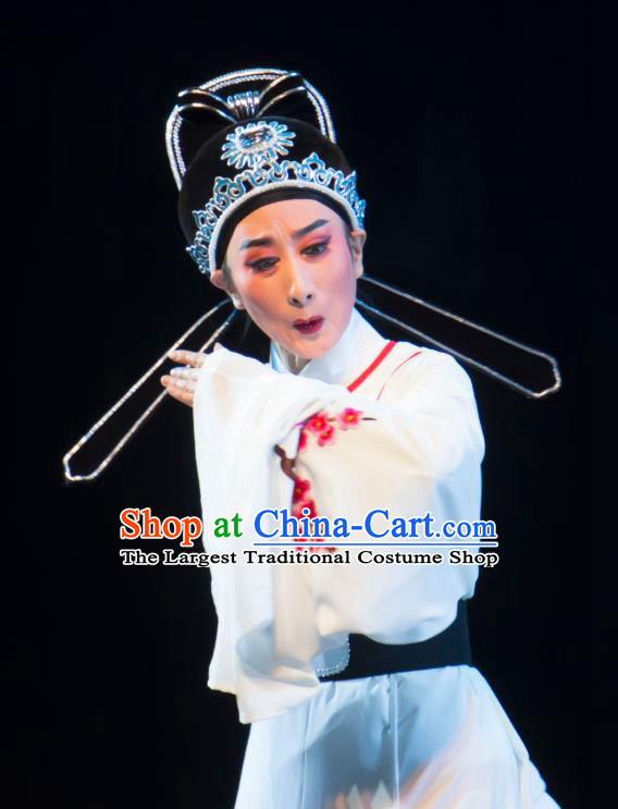 Chinese Yue Opera Xiao Sheng Official Lu You And Tang Wan Costumes and Hat Shaoxing Opera Scholar Apparels Young Male White Robe Garment