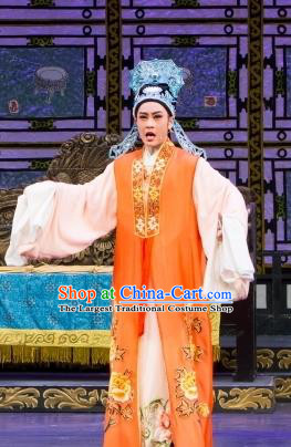Chinese Yue Opera Niche Wu Nv Bai Shou Costumes and Headwear Shaoxing Opera Xiaosheng Apparels Garment Young Male Embroidered Cape