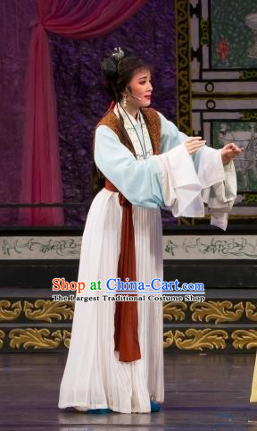 Chinese Shaoxing Opera Servant Female Dress Yue Opera Wu Nv Bai Shou Xiao Dan Garment Cui Yun Costumes Apparels and Hair Ornaments