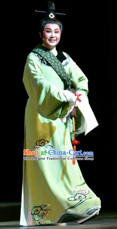 Chinese Yue Opera Xiaosheng Feng Xue Yu Qiao Ji Costumes and Headpiece Shaoxing Opera Young Male Apparels Zhu Maichen Garment