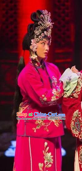 Chinese Shaoxing Opera Xiao Dan Apparels and Headwear Yue Opera Tell On Sargam Slave Girl Garment Costumes Maidservant Rosy Dress
