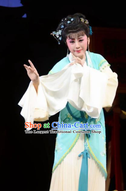 Chinese Shaoxing Opera Peasant Woman Dress Garment Yue Opera Feng Xue Yu Qiao Ji Yu Tianxian Costumes Civilian Female Apparels and Hair Jewelry