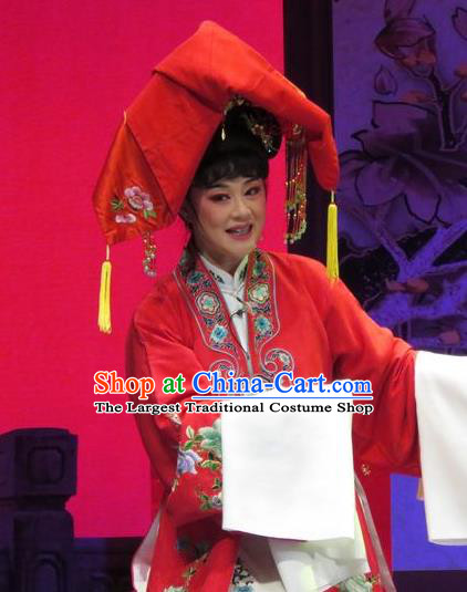 Chinese Shaoxing Opera Bride Apparels and Headdress Yue Opera Tell On Sargam Garment Costumes Young Female Red Dress
