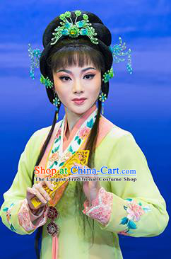 Chinese Shaoxing Opera Hua Ta Noble Lady Dress and Hair Accessories Yue Opera Apparels Tan Chun Young Female Garment Costume