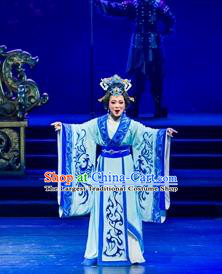 Chinese Shaoxing Opera Han Xing Wei Yang Empress Dou Apparels Costume and Headpieces Yue Opera Han Dynasty Queen Court Lady Blue Hanfu Dress Garment