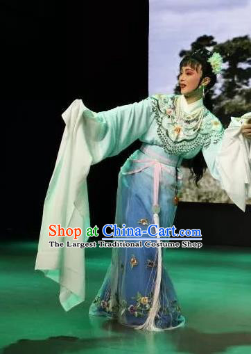 Chinese Shaoxing Opera Hua Tan Blue Dress and Headpieces A Bride For A Ride Apparels Yue Opera Diva Wang Xiuying Garment Costume