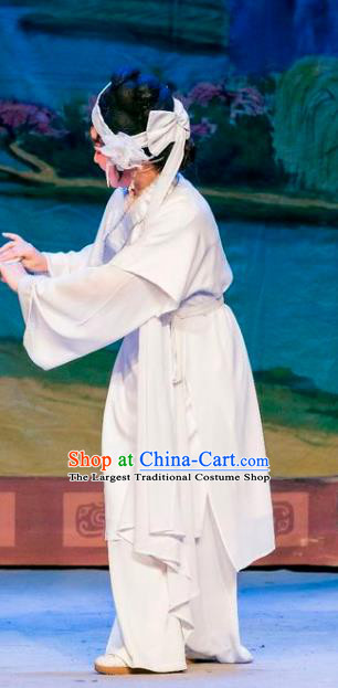 Chinese Shaoxing Opera Distress Maiden White Dress Apparels and Headdress Hu Die Meng Butterfly Dream Yue Opera Female Role Garment Costumes