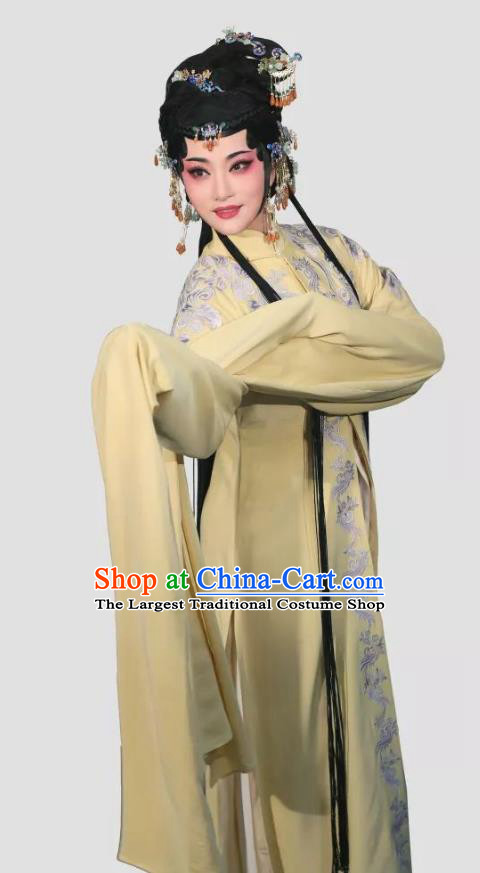 Chinese Shaoxing Opera Young Mistress Costumes and Headpieces Xiang Luo Ji Yue Opera Huadan Garment Apparels Clothing Female Yellow Dress