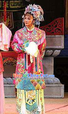 Chinese Shaoxing Opera Hua Tan Embroidered Robe Costumes and Headwear Yue Opera Garment Apparels San Kan Yu Mei Princess Liu Jinding Clothing
