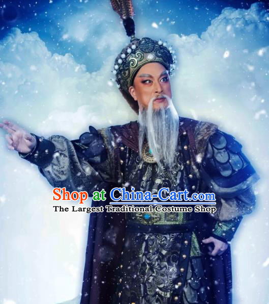Chinese Yue Opera Elderly Man Costumes and Hat Shaoxing Opera The Desolate Palace of Liao Apparels Garment General Armor Clothing