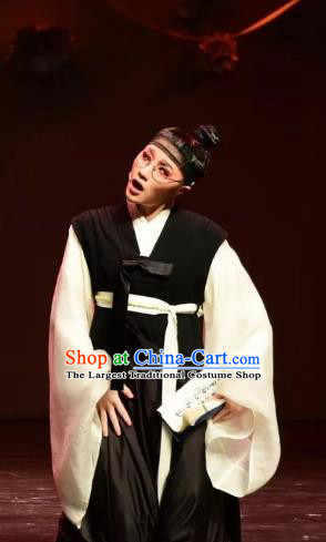 Chinese Yue Opera Young Man Korean Garment Costumes and Headwear Shaoxing Opera Chunh Yang Scholar Black Apparels