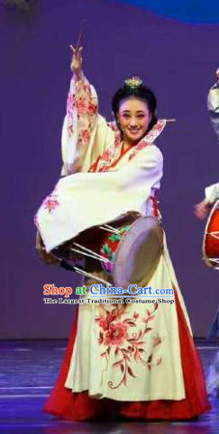 Chinese Shaoxing Opera Korean Dance Garment Hanbok Apparels and Headdress Chunh Yang Yue Opera Garment Costumes Courtesan Geisha Chun Xiang Dress