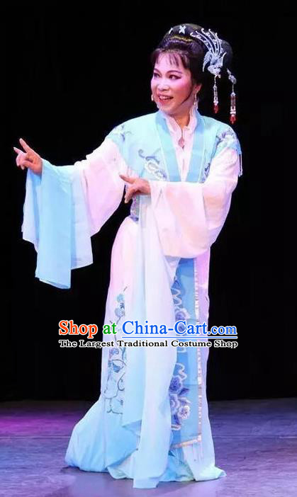 Chinese Shaoxing Opera Female Role Apparels and Hair Accessories The Romance of West Chamber Yue Opera Woman Garment Dress Costumes