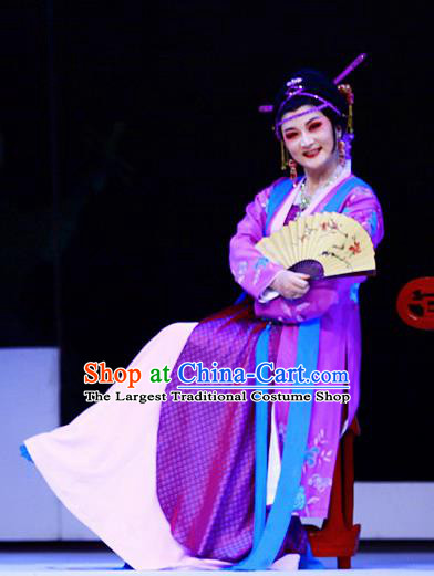 Chinese Shaoxing Opera Elderly Woman Purple Apparels Costumes and Headpieces Liu Yong Yue Opera Procuress Dress Garment