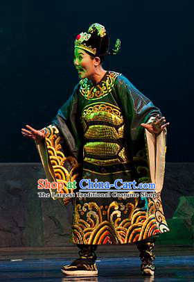 Chinese Yue Opera Chou Role Costumes and Headwear Hai Ming Zhu Shaoxing Opera Elderly Male Garment Turtle Prime Minister Apparels