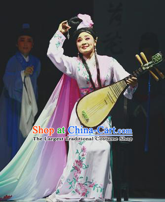 Chinese Shaoxing Opera Young Woman Dress Apparels and Headpieces Liu Yong Yue Opera Geisha Garment Costumes