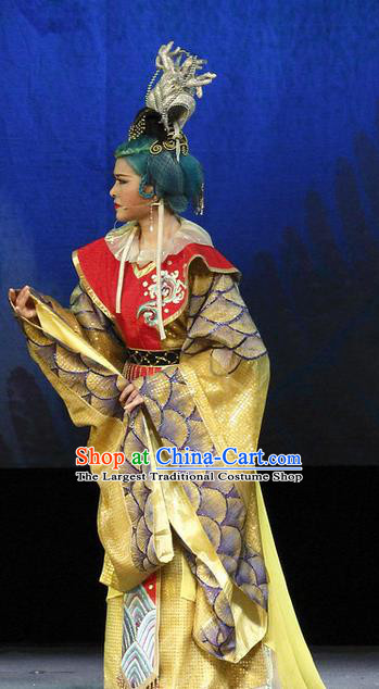 Chinese Shaoxing Opera Dragon Queen Dress and Headdress The Princess Messenger Farewell at Lakeside Yue Opera Elderly Female Garment Apparels Costumes